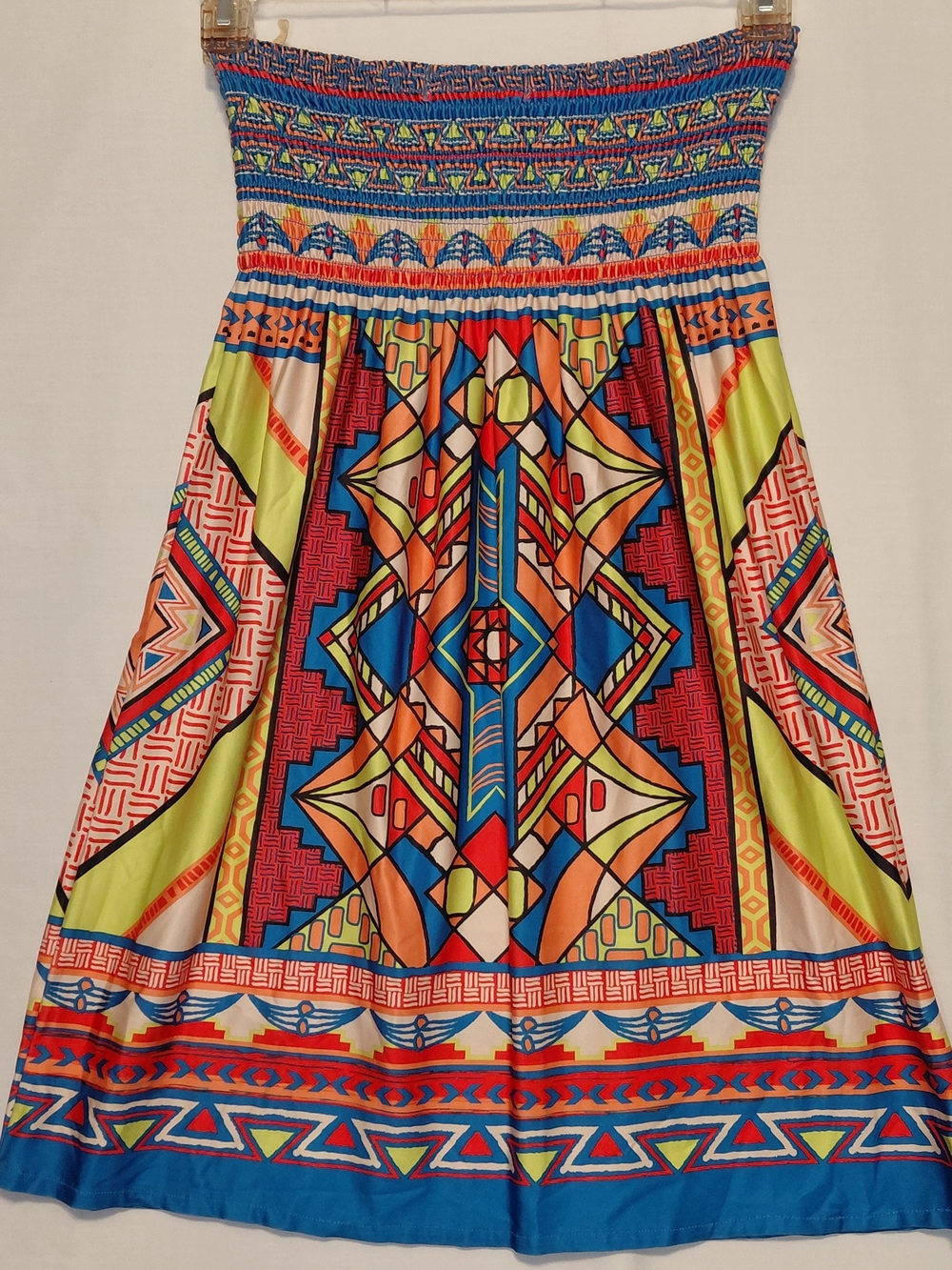 Flying Tomato Colorful Boho Tribal Geometric Statement Dress Large ALine Smocked